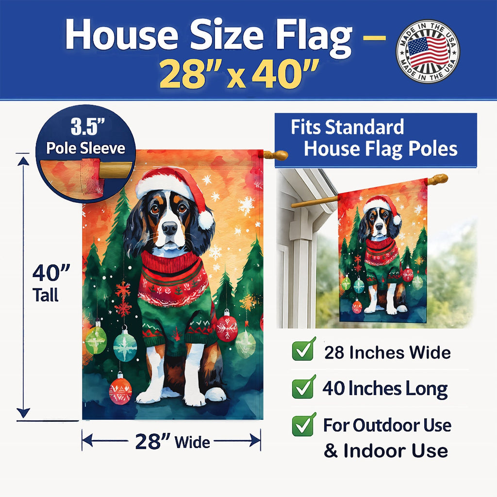Cavalier Spaniel Christmas House Flag 28x40 Porch Sleeve Pole Decorative Outside Yard Banner Artwork Wall Hanging, Polyester