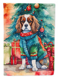 Cavalier Spaniel Christmas House Flag 28x40 Porch Sleeve Pole Decorative Outside Yard Banner Artwork Wall Hanging, Polyester