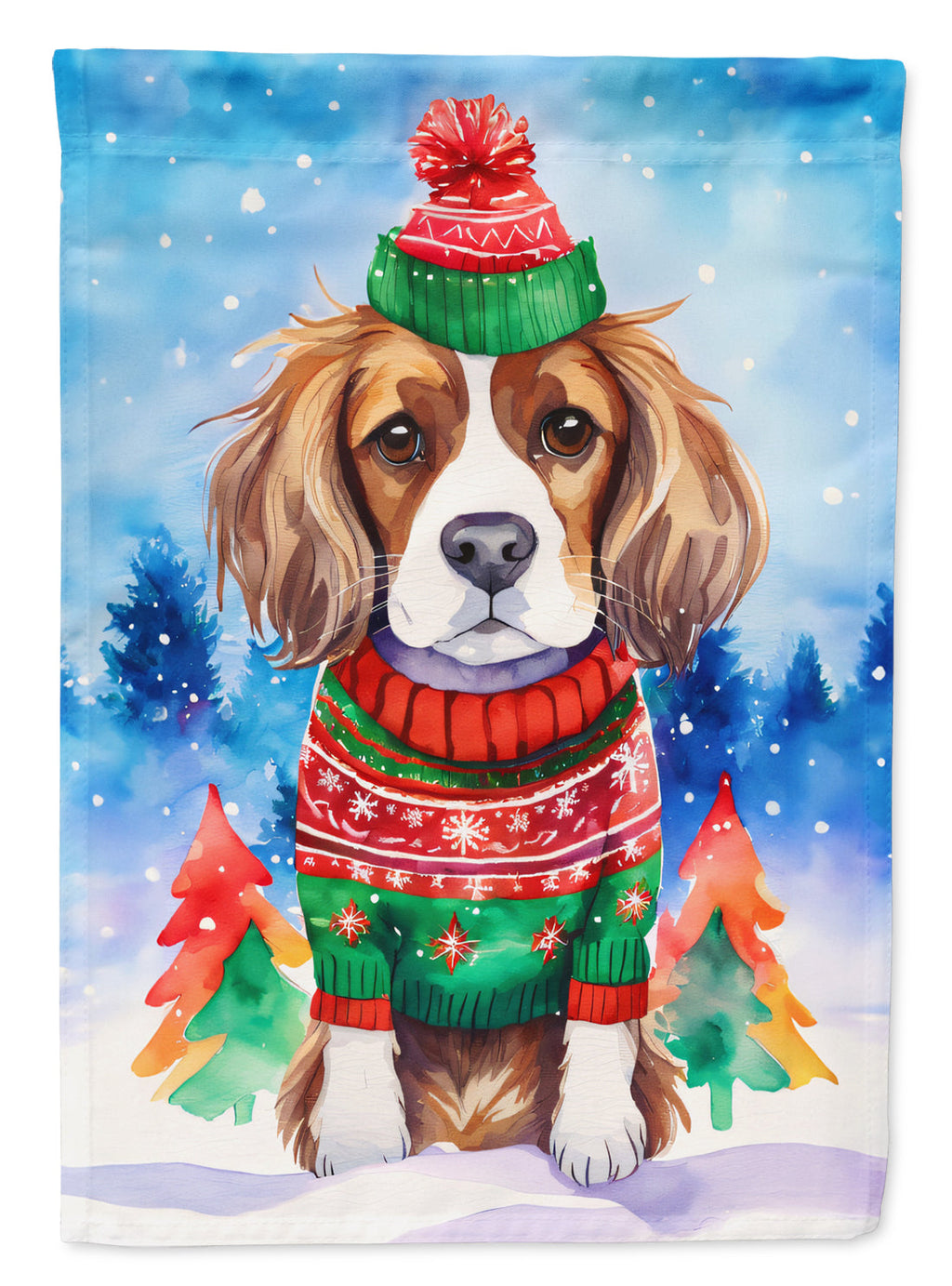 Cavalier Spaniel Christmas House Flag 28x40 Porch Sleeve Pole Decorative Outside Yard Banner Artwork Wall Hanging, Polyester
