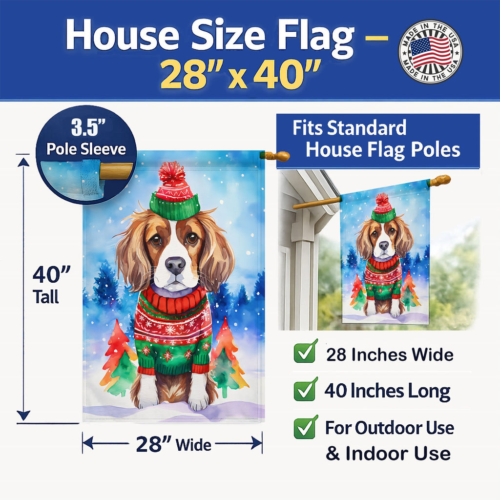 Cavalier Spaniel Christmas House Flag 28x40 Porch Sleeve Pole Decorative Outside Yard Banner Artwork Wall Hanging, Polyester