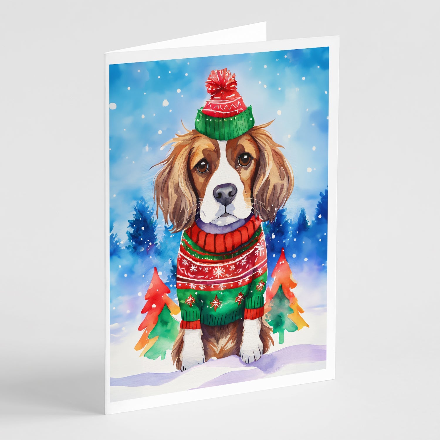 Cavalier Spaniel Christmas Greeting Cards Pack of 8 Blank Cards with Envelopes Whimsical A7 Size 5x7