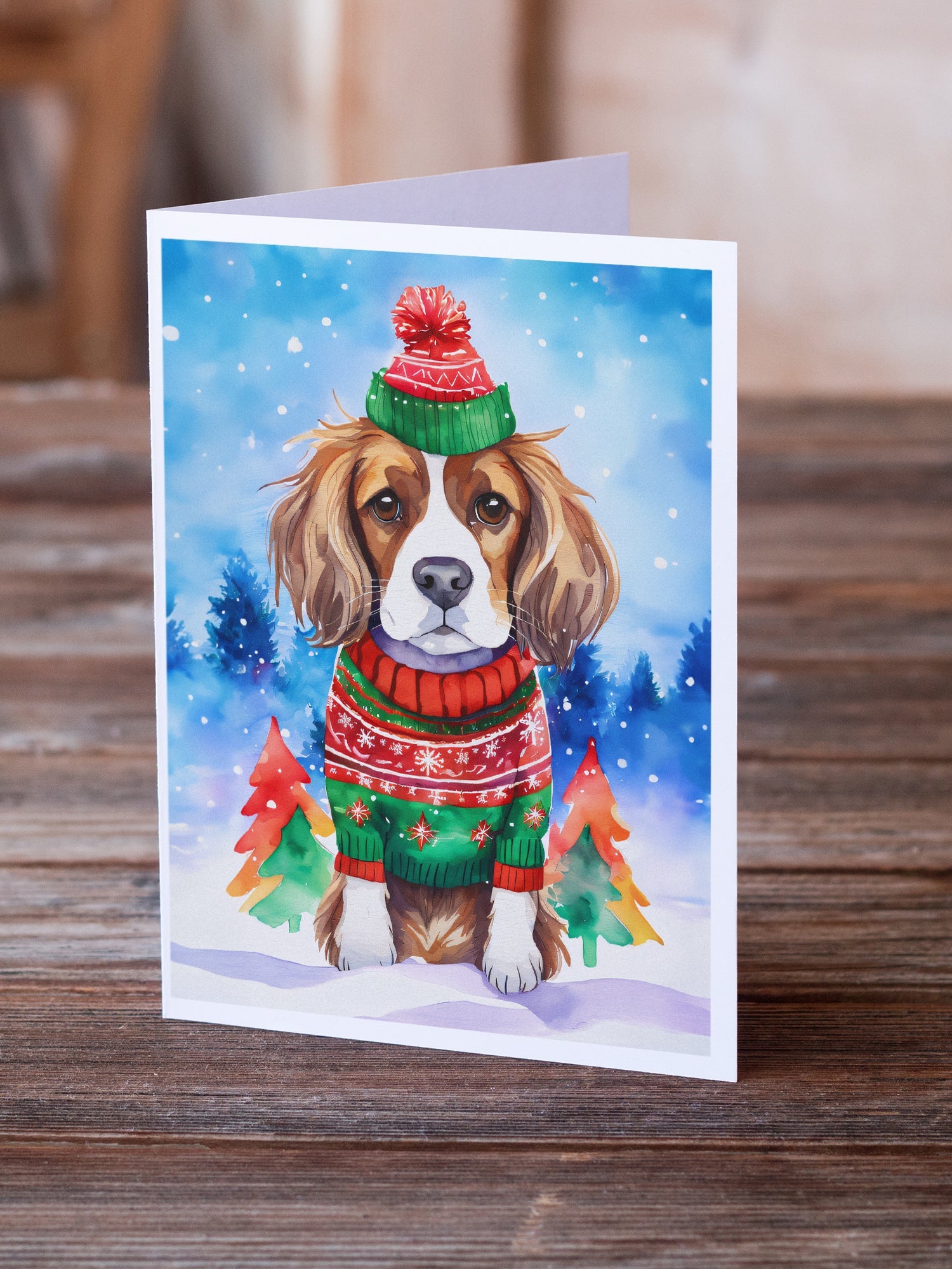 Cavalier Spaniel Christmas Greeting Cards Pack of 8 Blank Cards with Envelopes Whimsical A7 Size 5x7