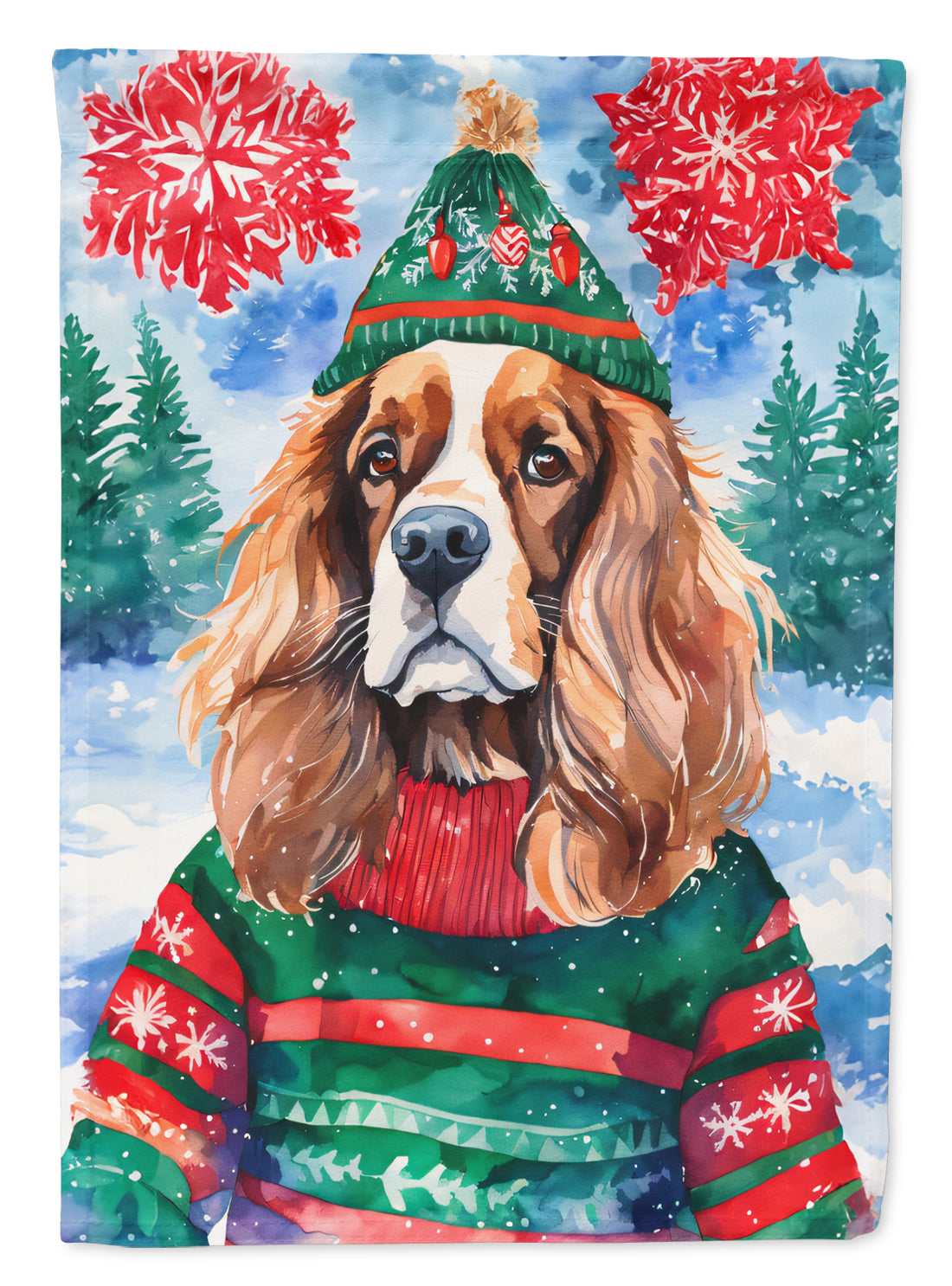 Cavalier Spaniel Christmas House Flag 28x40 Porch Sleeve Pole Decorative Outside Yard Banner Artwork Wall Hanging, Polyester