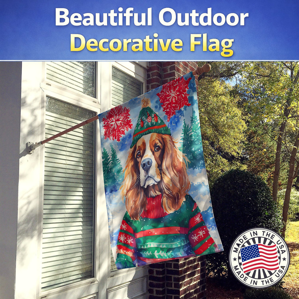 Cavalier Spaniel Christmas House Flag 28x40 Porch Sleeve Pole Decorative Outside Yard Banner Artwork Wall Hanging, Polyester