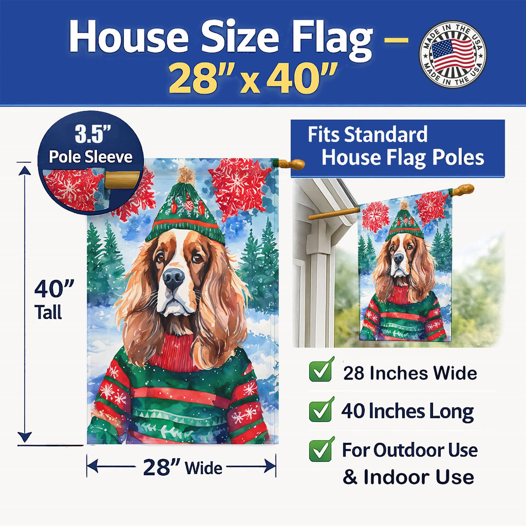 Cavalier Spaniel Christmas House Flag 28x40 Porch Sleeve Pole Decorative Outside Yard Banner Artwork Wall Hanging, Polyester