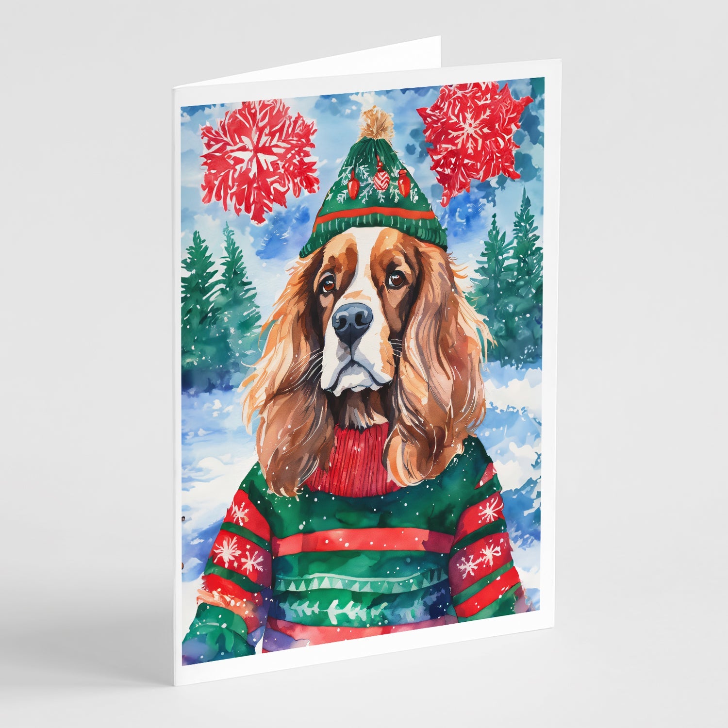 Cavalier Spaniel Christmas Greeting Cards Pack of 8 Blank Cards with Envelopes Whimsical A7 Size 5x7