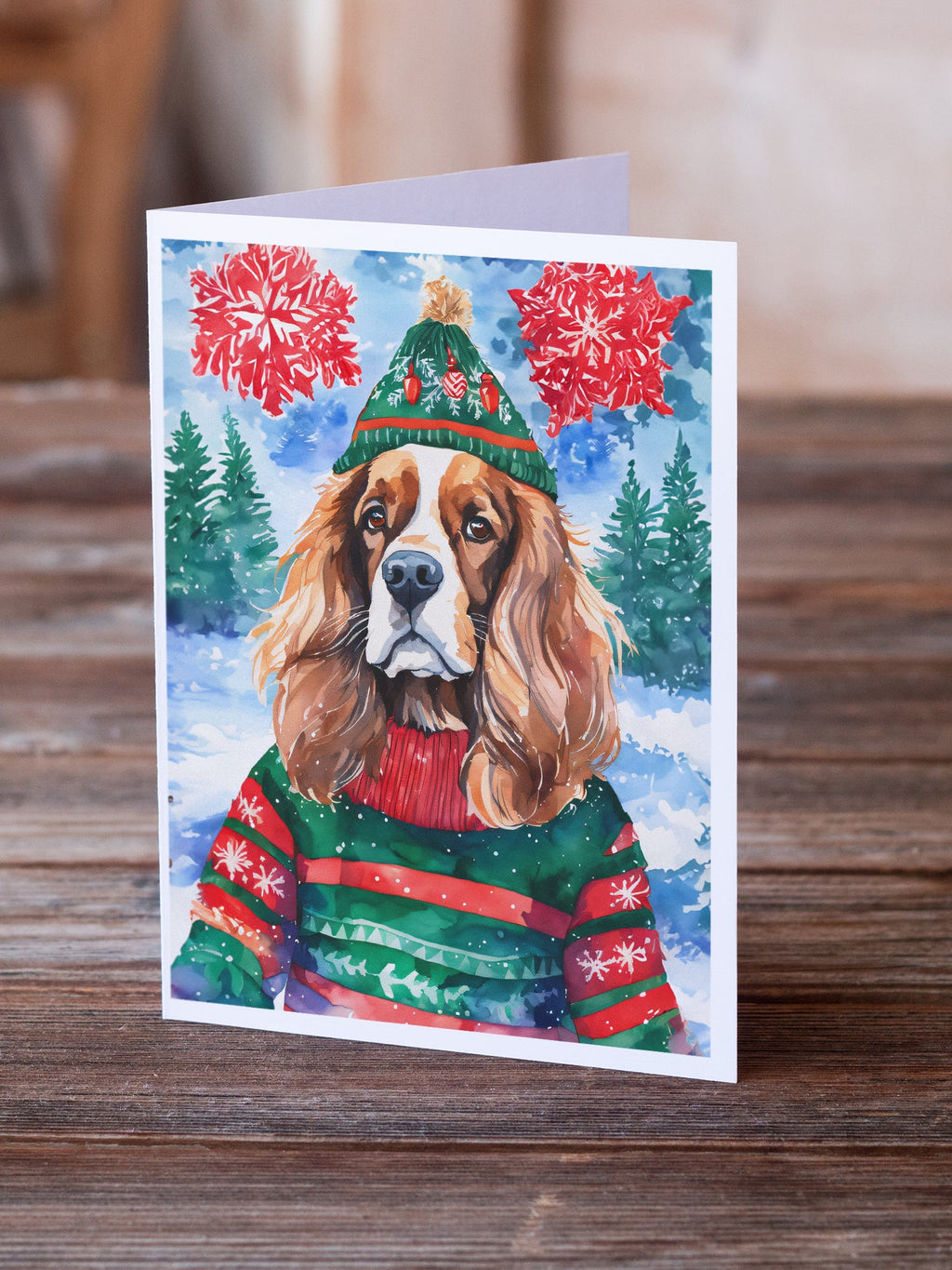 Cavalier Spaniel Christmas Greeting Cards Pack of 8 Blank Cards with Envelopes Whimsical A7 Size 5x7