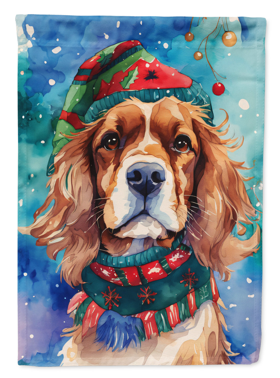 Cavalier Spaniel Christmas House Flag 28x40 Porch Sleeve Pole Decorative Outside Yard Banner Artwork Wall Hanging, Polyester