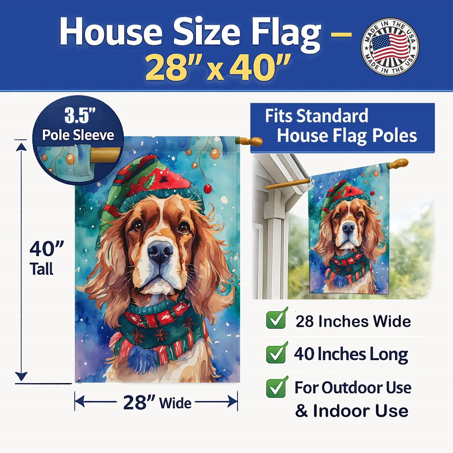 Cavalier Spaniel Christmas House Flag 28x40 Porch Sleeve Pole Decorative Outside Yard Banner Artwork Wall Hanging, Polyester