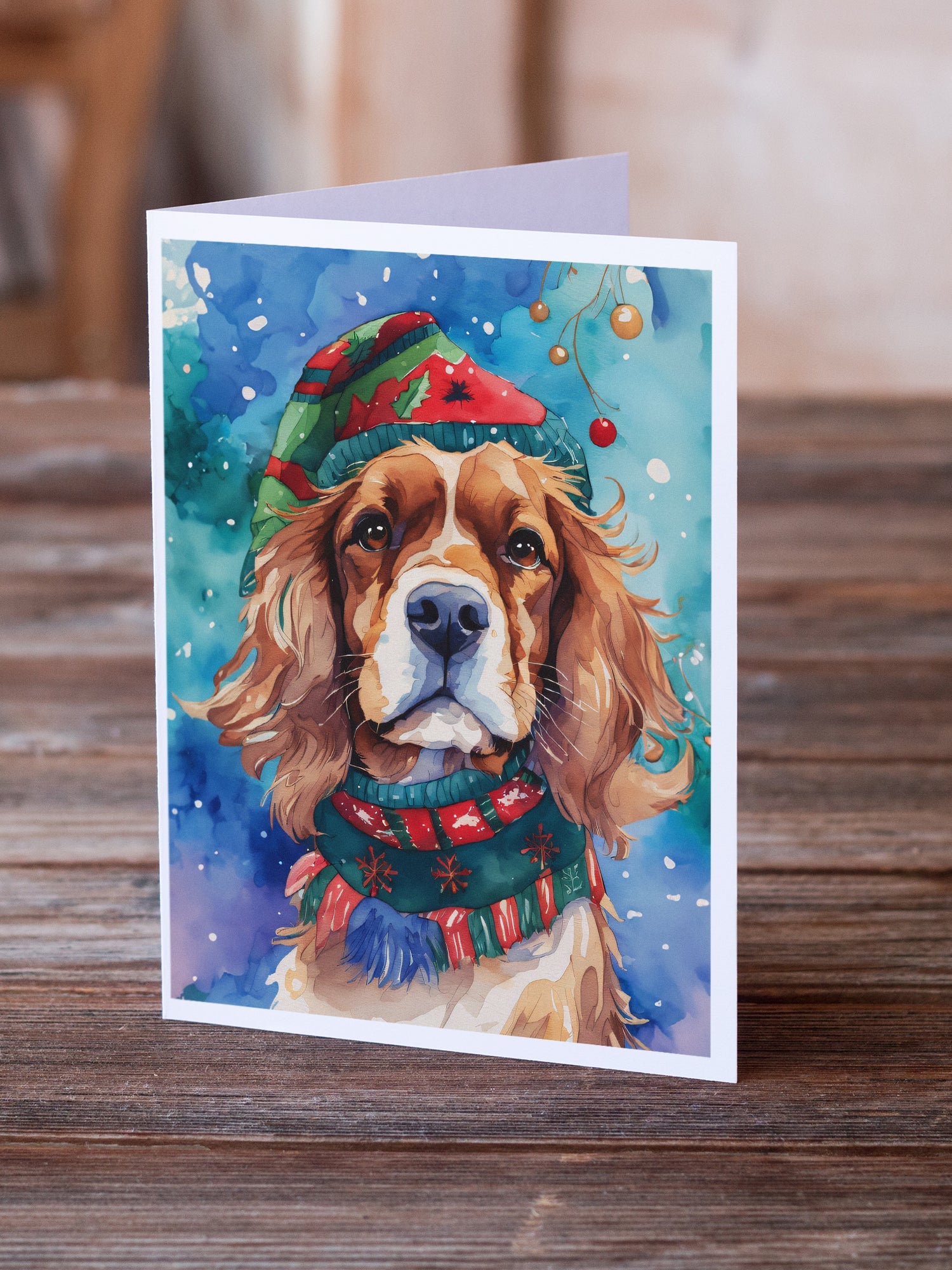 Cavalier Spaniel Christmas Greeting Cards Pack of 8 Blank Cards with Envelopes Whimsical A7 Size 5x7