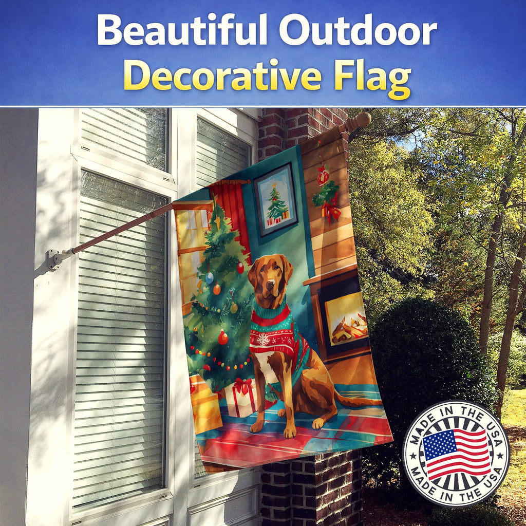 Chesapeake Bay Retriever Christmas House Flag 28x40 Porch Sleeve Pole Decorative Outside Yard Banner Artwork Wall Hanging, Polyester