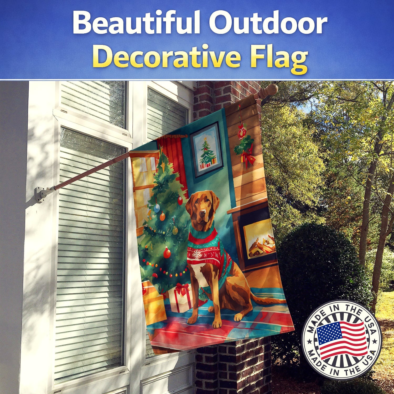 Chesapeake Bay Retriever Christmas House Flag 28x40 Porch Sleeve Pole Decorative Outside Yard Banner Artwork Wall Hanging, Polyester