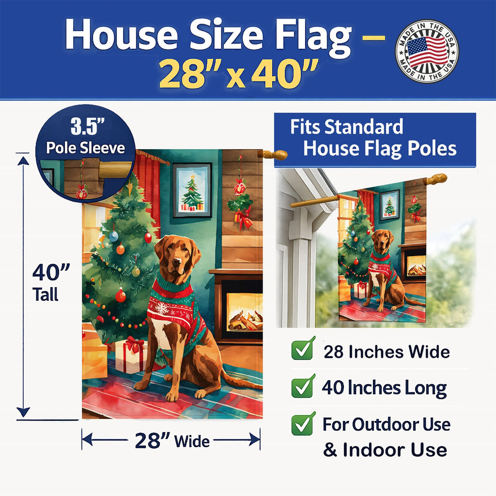 Chesapeake Bay Retriever Christmas House Flag 28x40 Porch Sleeve Pole Decorative Outside Yard Banner Artwork Wall Hanging, Polyester