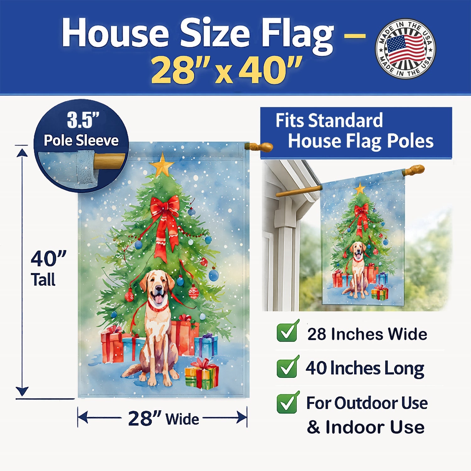 Chesapeake Bay Retriever Christmas House Flag 28x40 Porch Sleeve Pole Decorative Outside Yard Banner Artwork Wall Hanging, Polyester