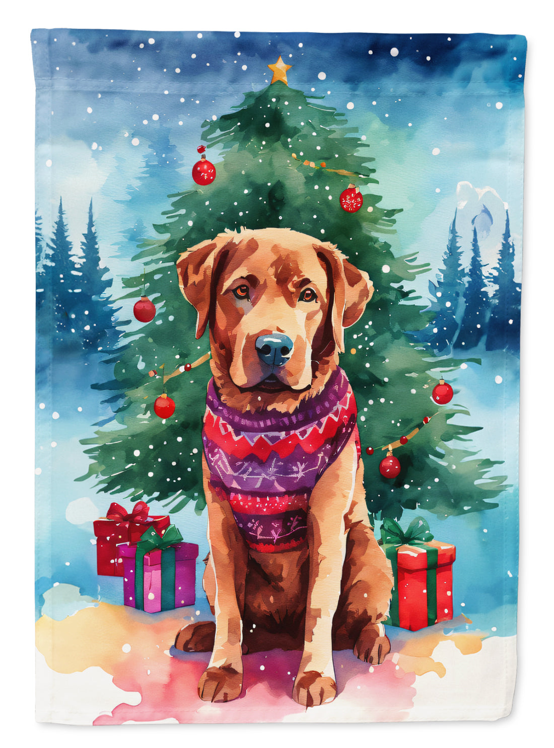 Chesapeake Bay Retriever Christmas House Flag 28x40 Porch Sleeve Pole Decorative Outside Yard Banner Artwork Wall Hanging, Polyester