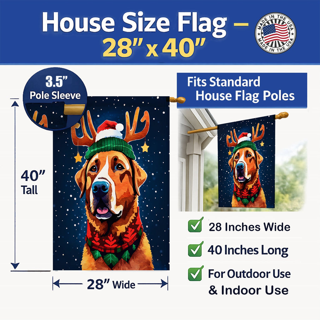 Chesapeake Bay Retriever Christmas House Flag 28x40 Porch Sleeve Pole Decorative Outside Yard Banner Artwork Wall Hanging, Polyester