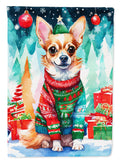 Chihuahua Christmas House Flag 28x40 Porch Sleeve Pole Decorative Outside Yard Banner Artwork Wall Hanging, Polyester