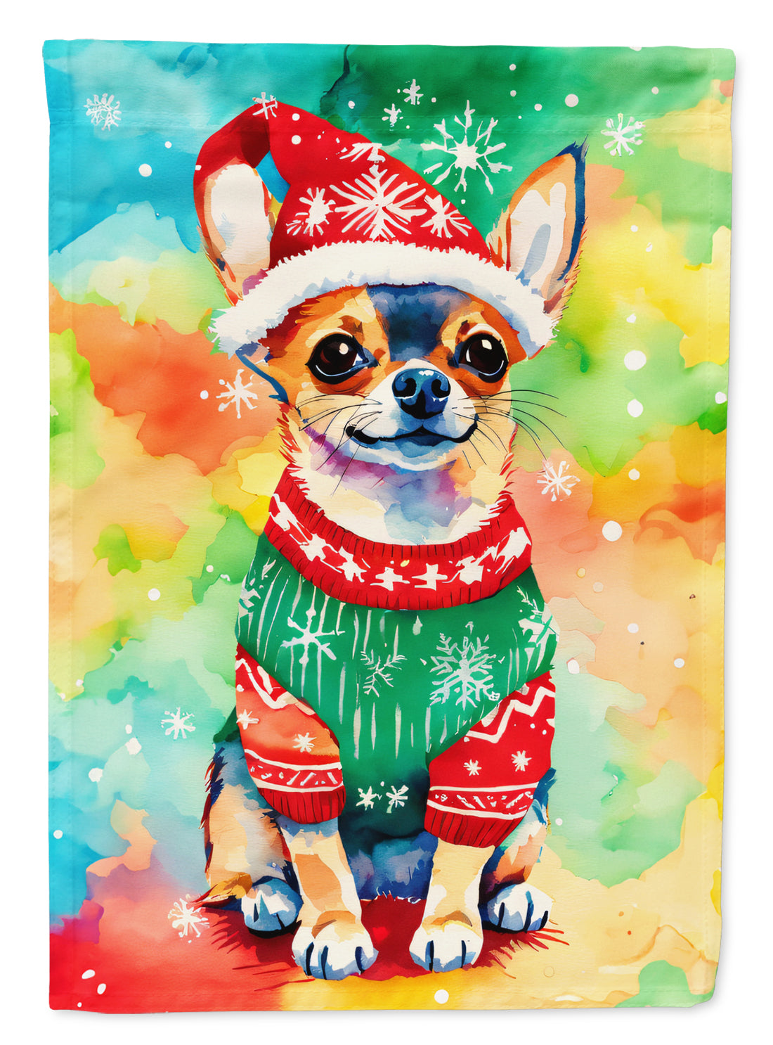 Chihuahua Christmas House Flag 28x40 Porch Sleeve Pole Decorative Outside Yard Banner Artwork Wall Hanging, Polyester