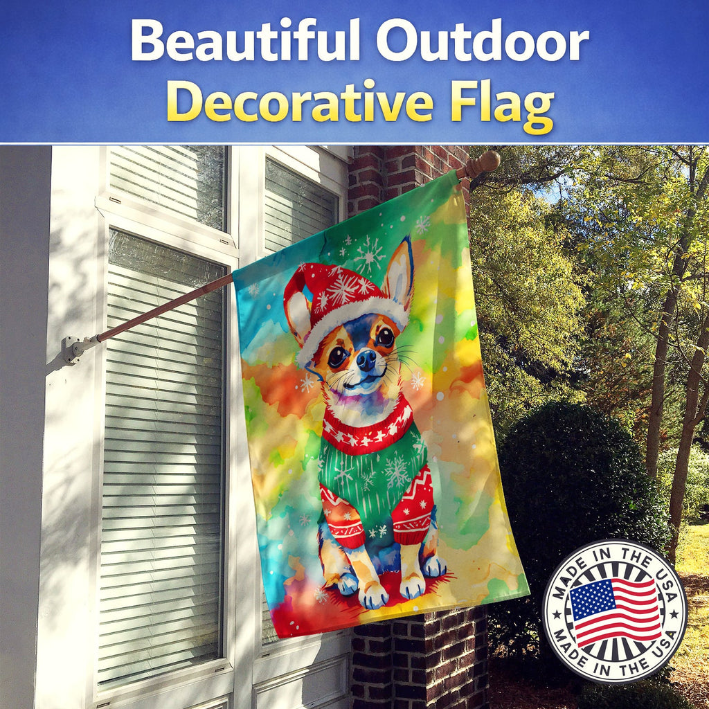 Chihuahua Christmas House Flag 28x40 Porch Sleeve Pole Decorative Outside Yard Banner Artwork Wall Hanging, Polyester