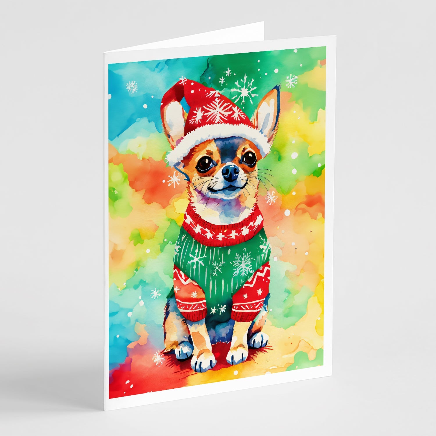 Chihuahua Christmas Greeting Cards Pack of 8 Blank Cards with Envelopes Whimsical A7 Size 5x7