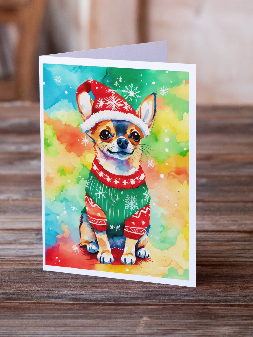 Chihuahua Christmas Greeting Cards Pack of 8 Blank Cards with Envelopes Whimsical A7 Size 5x7