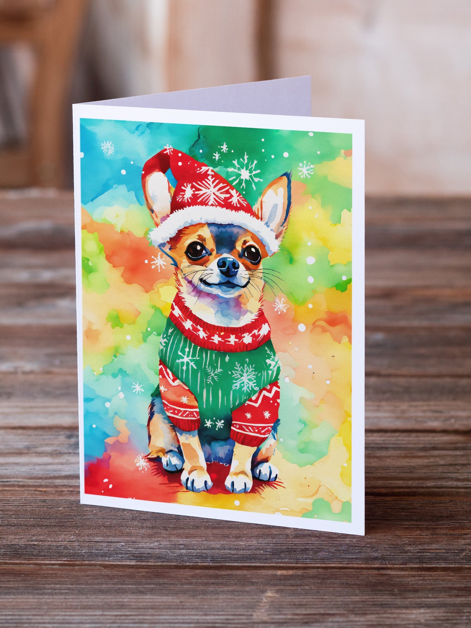 Chihuahua Christmas Greeting Cards Pack of 8 Blank Cards with Envelopes Whimsical A7 Size 5x7