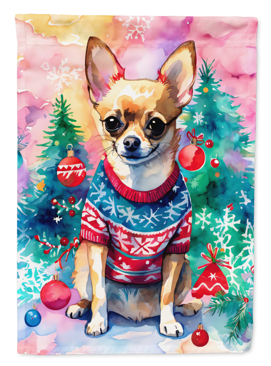 Chihuahua Christmas House Flag 28x40 Porch Sleeve Pole Decorative Outside Yard Banner Artwork Wall Hanging, Polyester