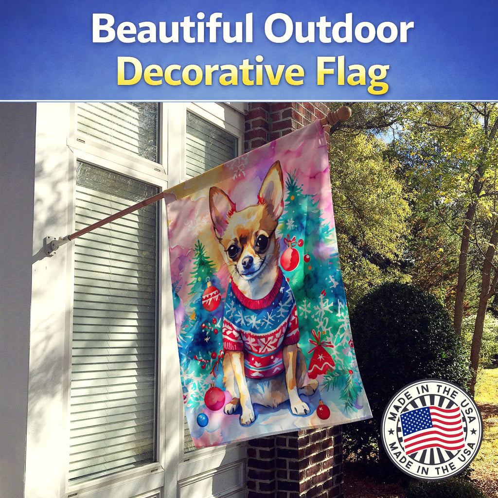 Chihuahua Christmas House Flag 28x40 Porch Sleeve Pole Decorative Outside Yard Banner Artwork Wall Hanging, Polyester