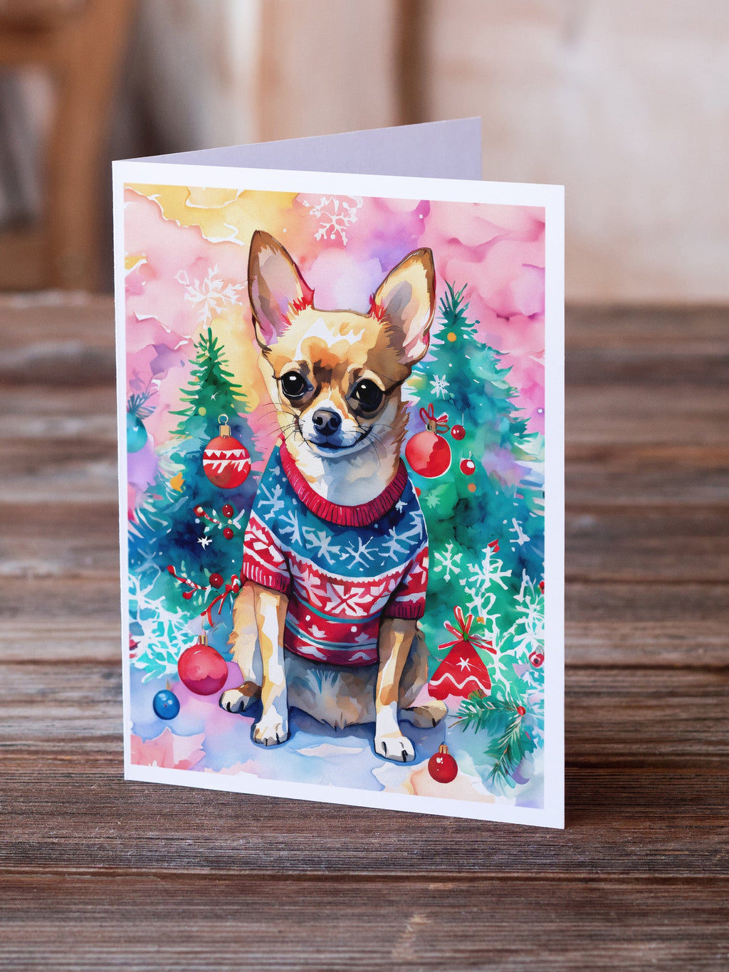Chihuahua Christmas Greeting Cards Pack of 8 Blank Cards with Envelopes Whimsical A7 Size 5x7