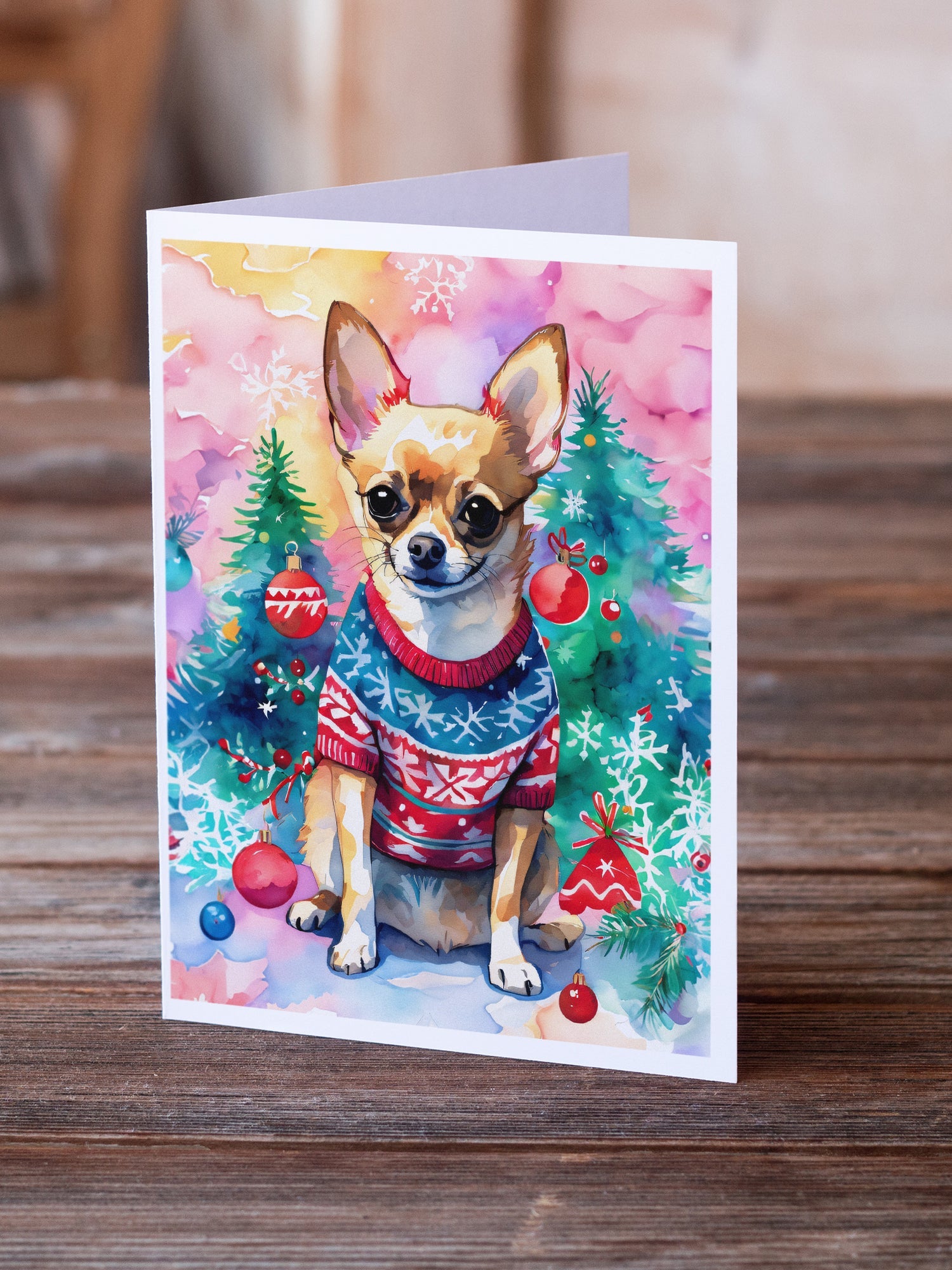 Chihuahua Christmas Greeting Cards Pack of 8 Blank Cards with Envelopes Whimsical A7 Size 5x7