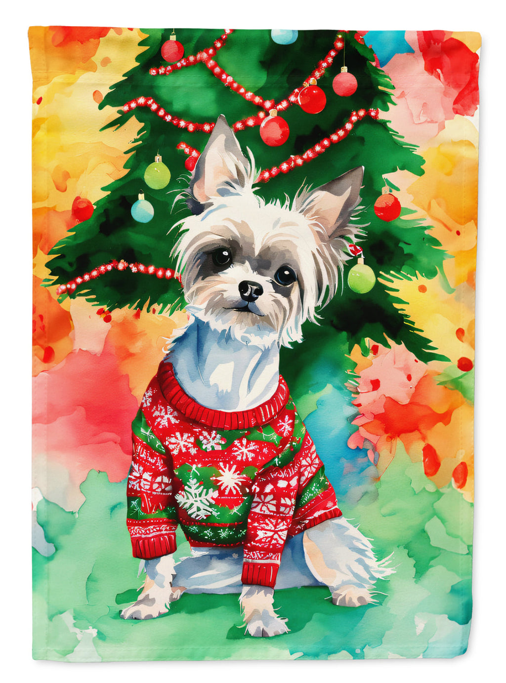 Chinese Crested Christmas House Flag 28x40 Porch Sleeve Pole Decorative Outside Yard Banner Artwork Wall Hanging, Polyester