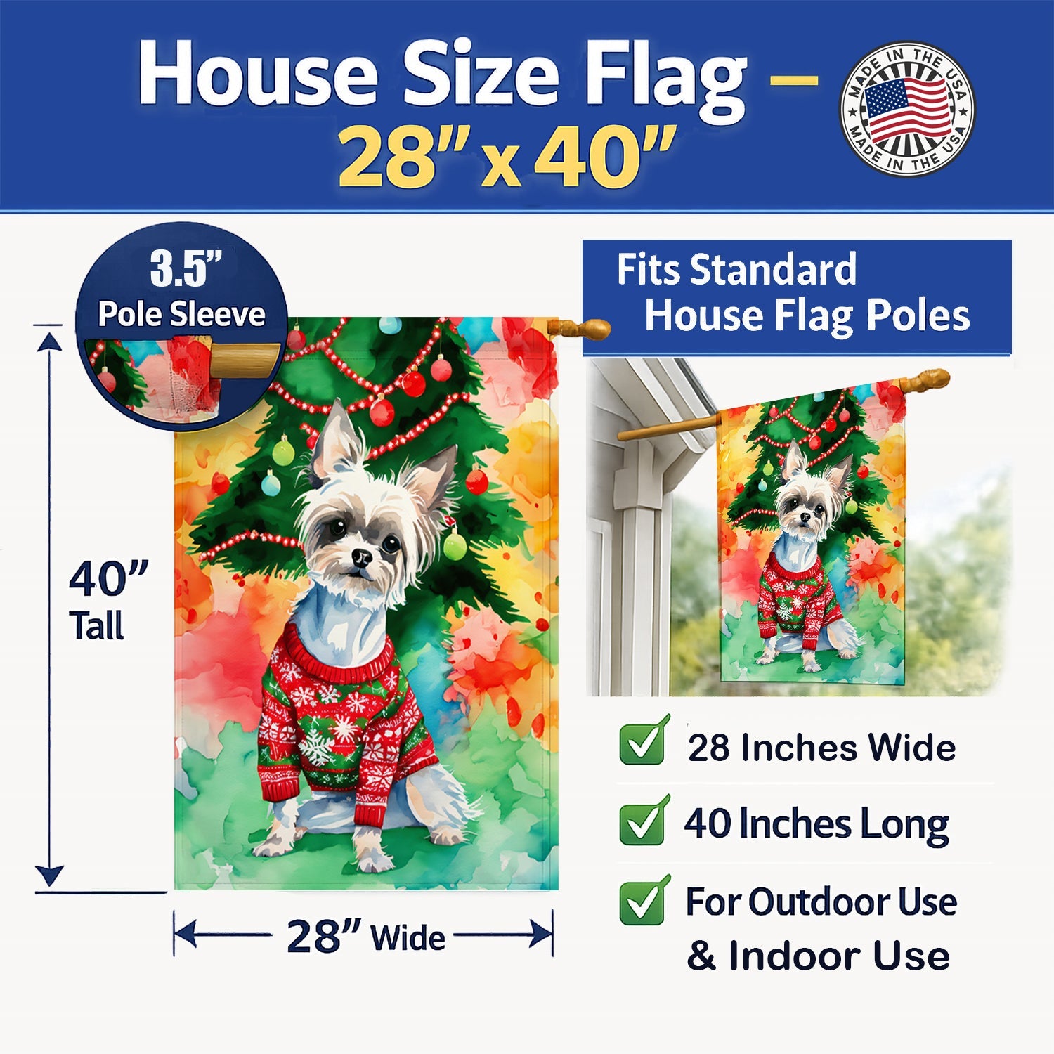 Chinese Crested Christmas House Flag 28x40 Porch Sleeve Pole Decorative Outside Yard Banner Artwork Wall Hanging, Polyester