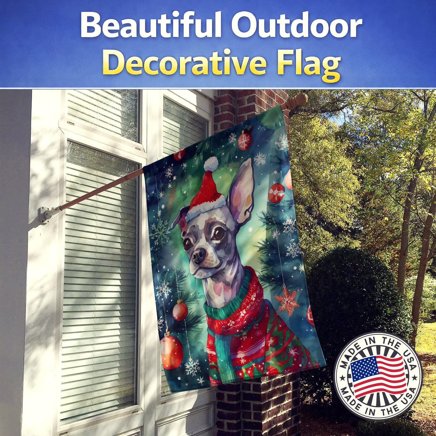 Chinese Crested Christmas House Flag 28x40 Porch Sleeve Pole Decorative Outside Yard Banner Artwork Wall Hanging, Polyester