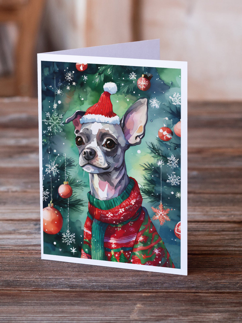 Chinese Crested Christmas Greeting Cards Pack of 8 Blank Cards with Envelopes Whimsical A7 Size 5x7