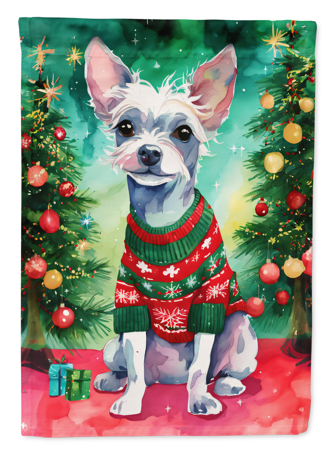 Chinese Crested Christmas House Flag 28x40 Porch Sleeve Pole Decorative Outside Yard Banner Artwork Wall Hanging, Polyester