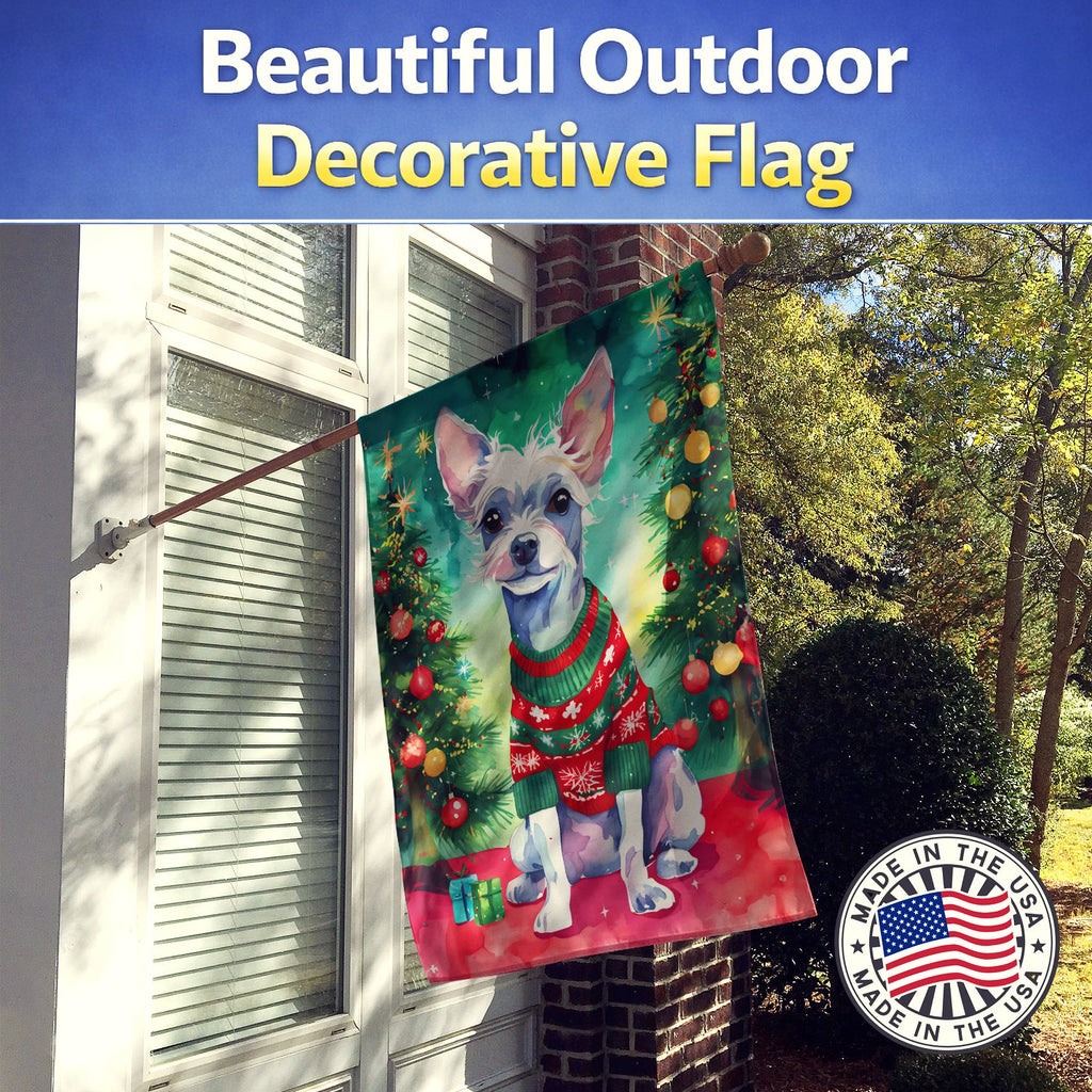 Chinese Crested Christmas House Flag 28x40 Porch Sleeve Pole Decorative Outside Yard Banner Artwork Wall Hanging, Polyester