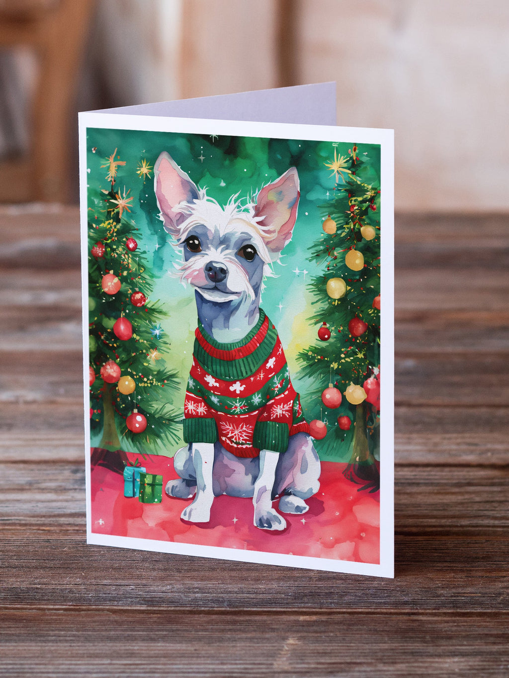 Chinese Crested Christmas Greeting Cards Pack of 8 Blank Cards with Envelopes Whimsical A7 Size 5x7