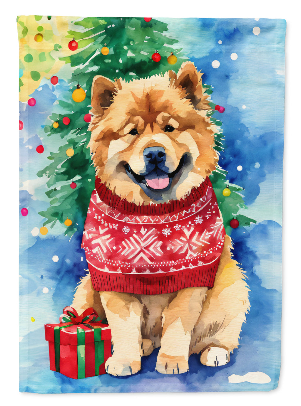 Chow Chow Christmas House Flag 28x40 Porch Sleeve Pole Decorative Outside Yard Banner Artwork Wall Hanging, Polyester