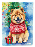 Chow Chow Christmas House Flag 28x40 Porch Sleeve Pole Decorative Outside Yard Banner Artwork Wall Hanging, Polyester