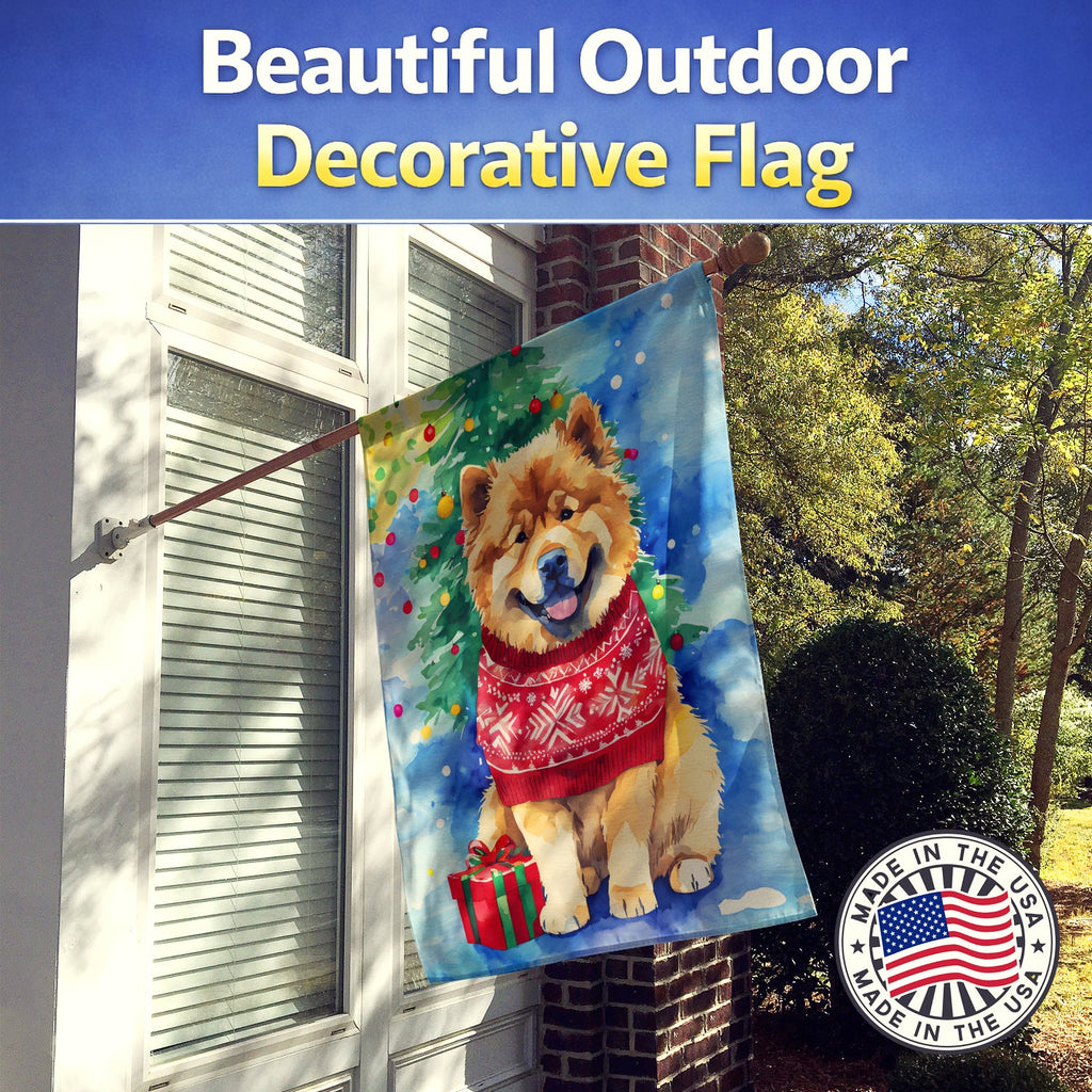 Chow Chow Christmas House Flag 28x40 Porch Sleeve Pole Decorative Outside Yard Banner Artwork Wall Hanging, Polyester