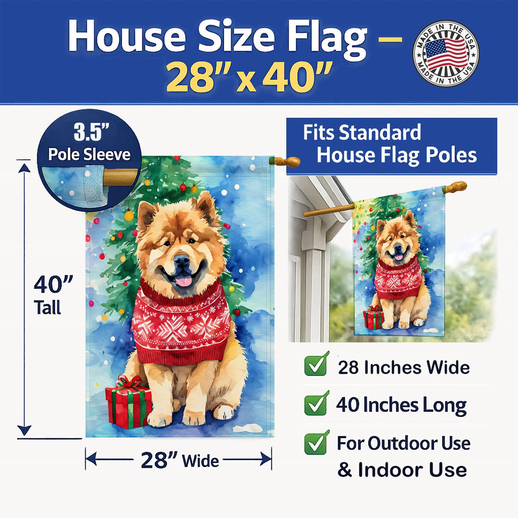 Chow Chow Christmas House Flag 28x40 Porch Sleeve Pole Decorative Outside Yard Banner Artwork Wall Hanging, Polyester
