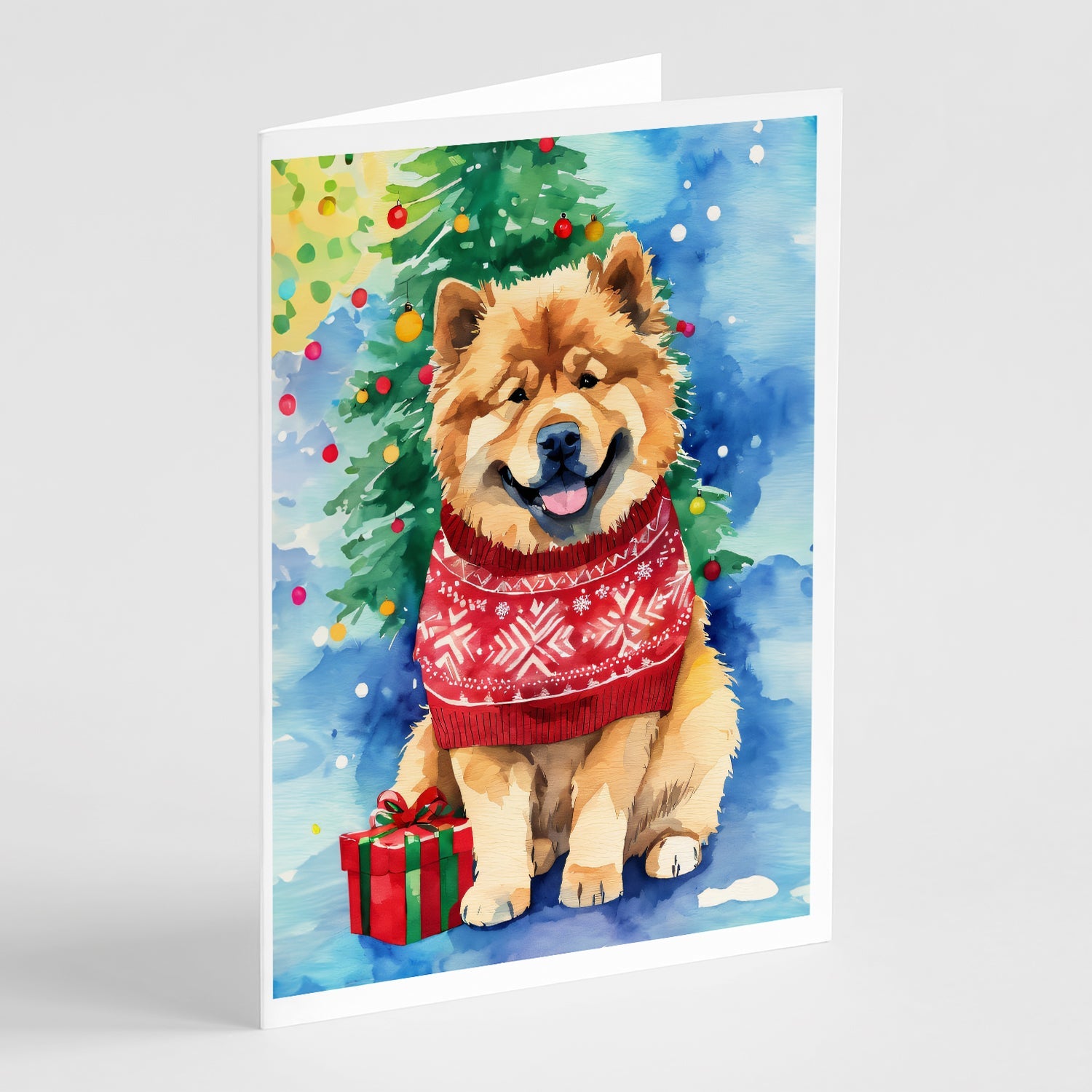 Chow Chow Christmas Greeting Cards Pack of 8 Blank Cards with Envelopes Whimsical A7 Size 5x7