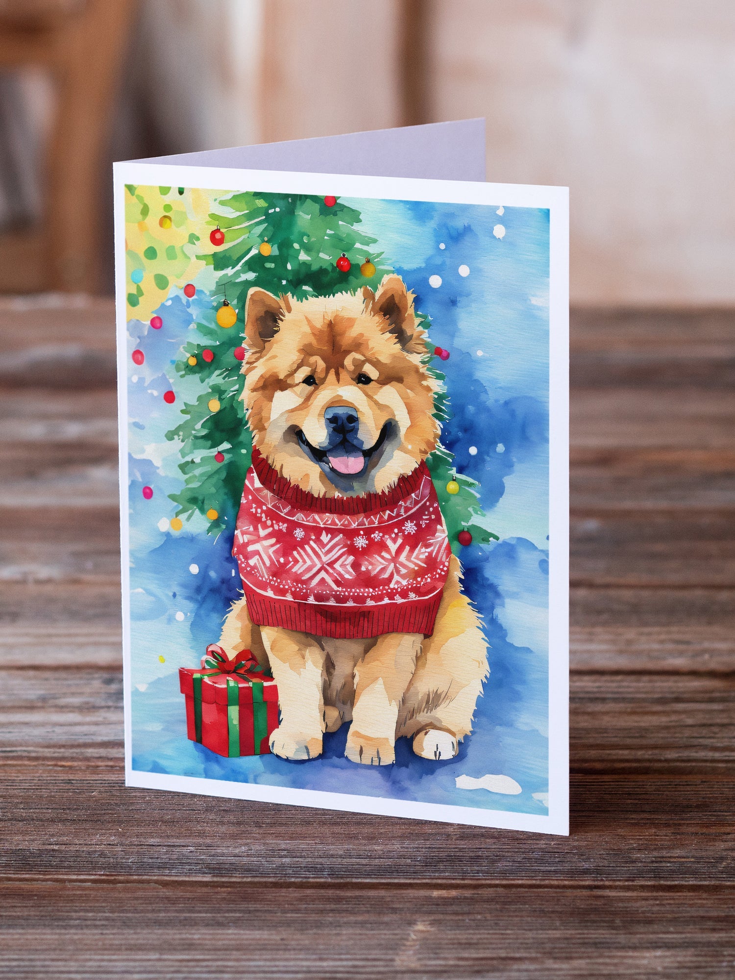 Chow Chow Christmas Greeting Cards Pack of 8 Blank Cards with Envelopes Whimsical A7 Size 5x7