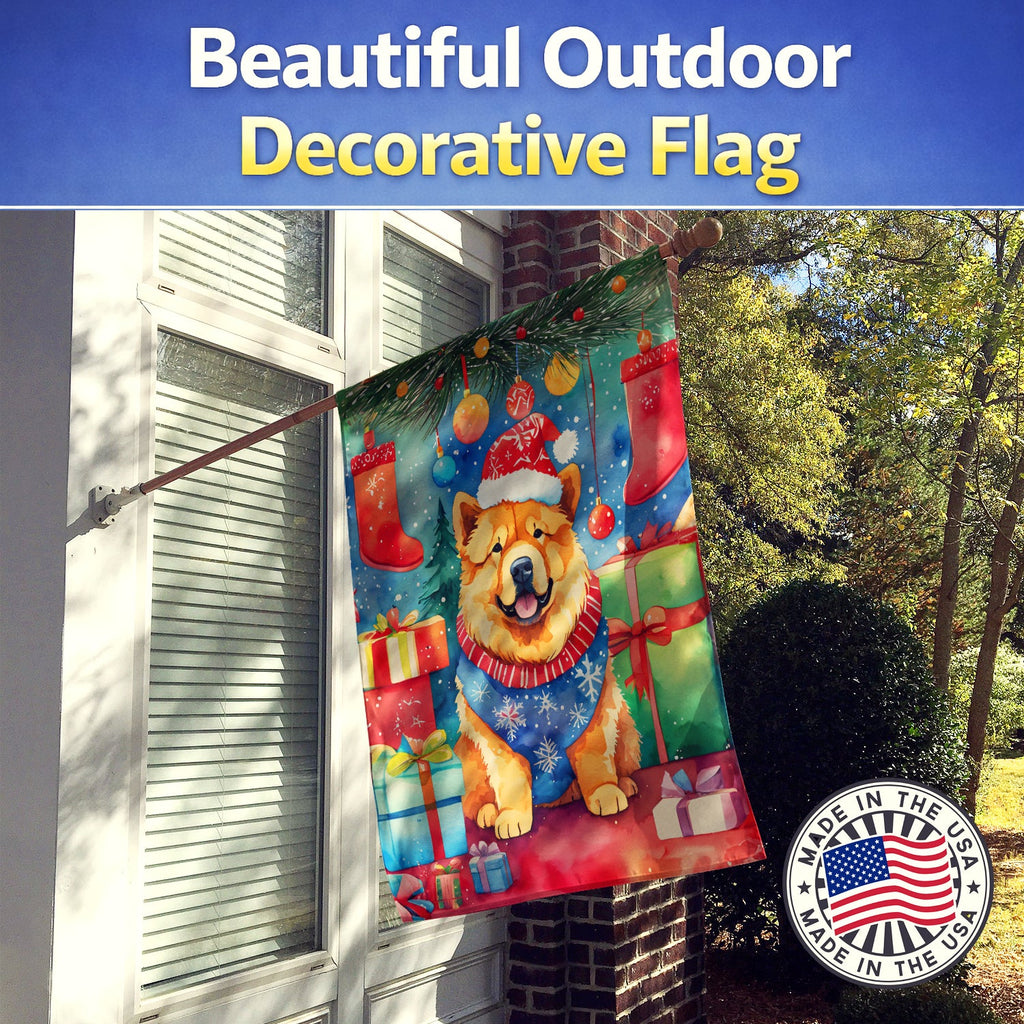 Chow Chow Christmas House Flag 28x40 Porch Sleeve Pole Decorative Outside Yard Banner Artwork Wall Hanging, Polyester