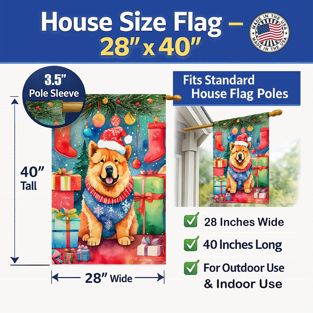 Chow Chow Christmas House Flag 28x40 Porch Sleeve Pole Decorative Outside Yard Banner Artwork Wall Hanging, Polyester