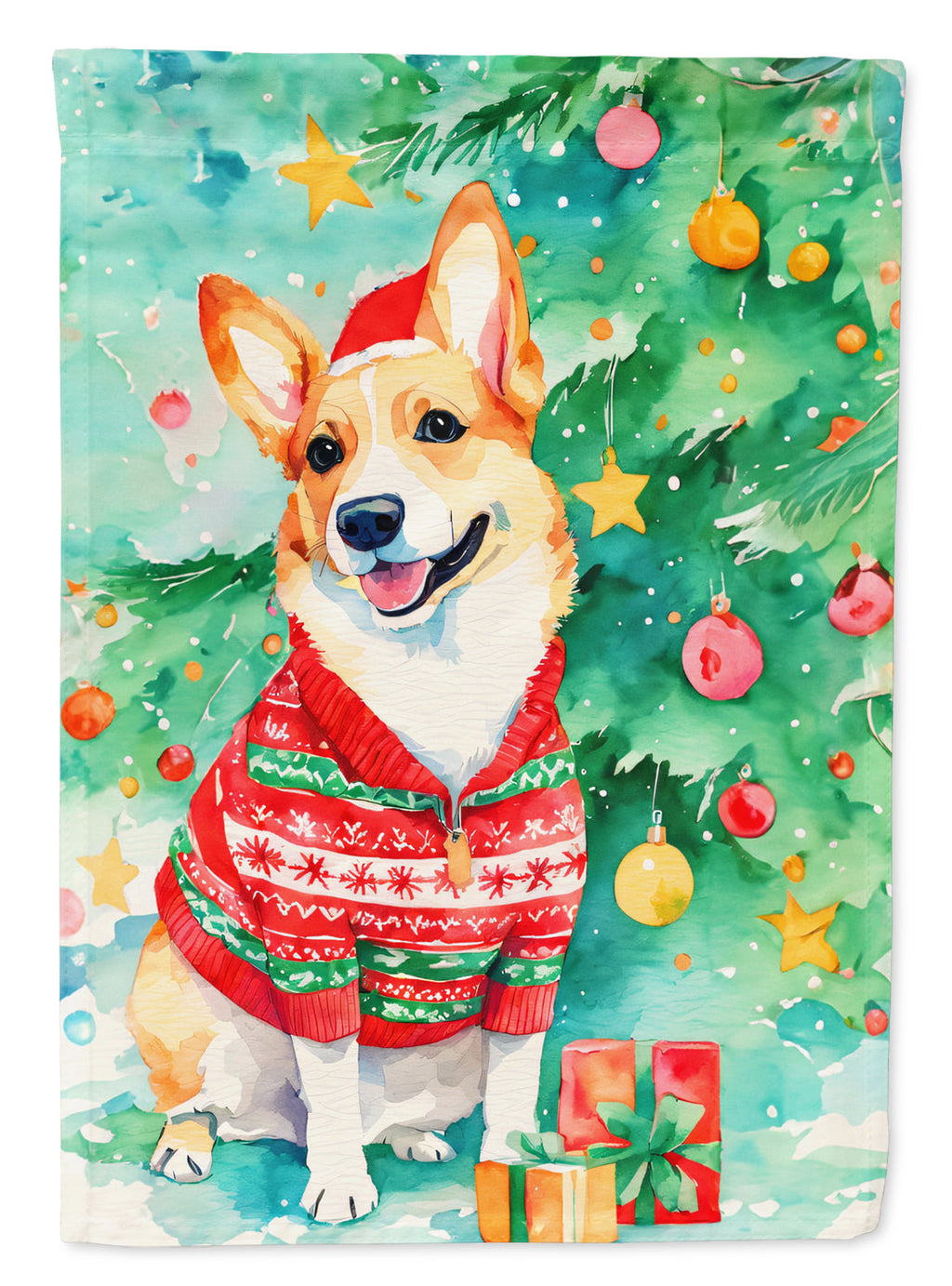 Corgi Christmas House Flag 28x40 Porch Sleeve Pole Decorative Outside Yard Banner Artwork Wall Hanging, Polyester
