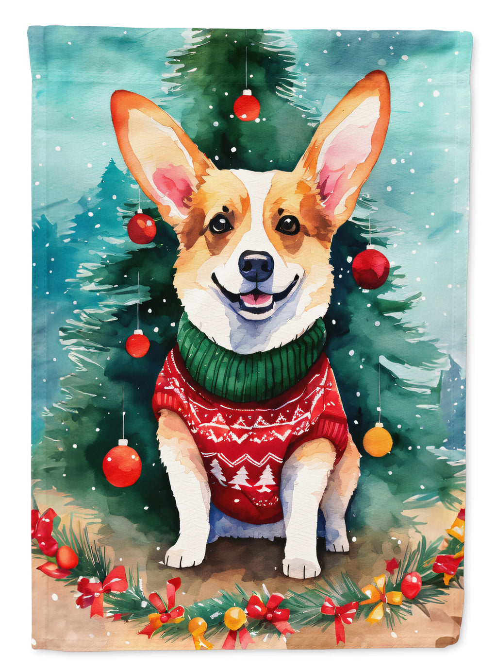 Corgi Christmas House Flag 28x40 Porch Sleeve Pole Decorative Outside Yard Banner Artwork Wall Hanging, Polyester
