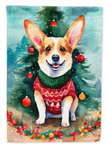 Corgi Christmas House Flag 28x40 Porch Sleeve Pole Decorative Outside Yard Banner Artwork Wall Hanging, Polyester