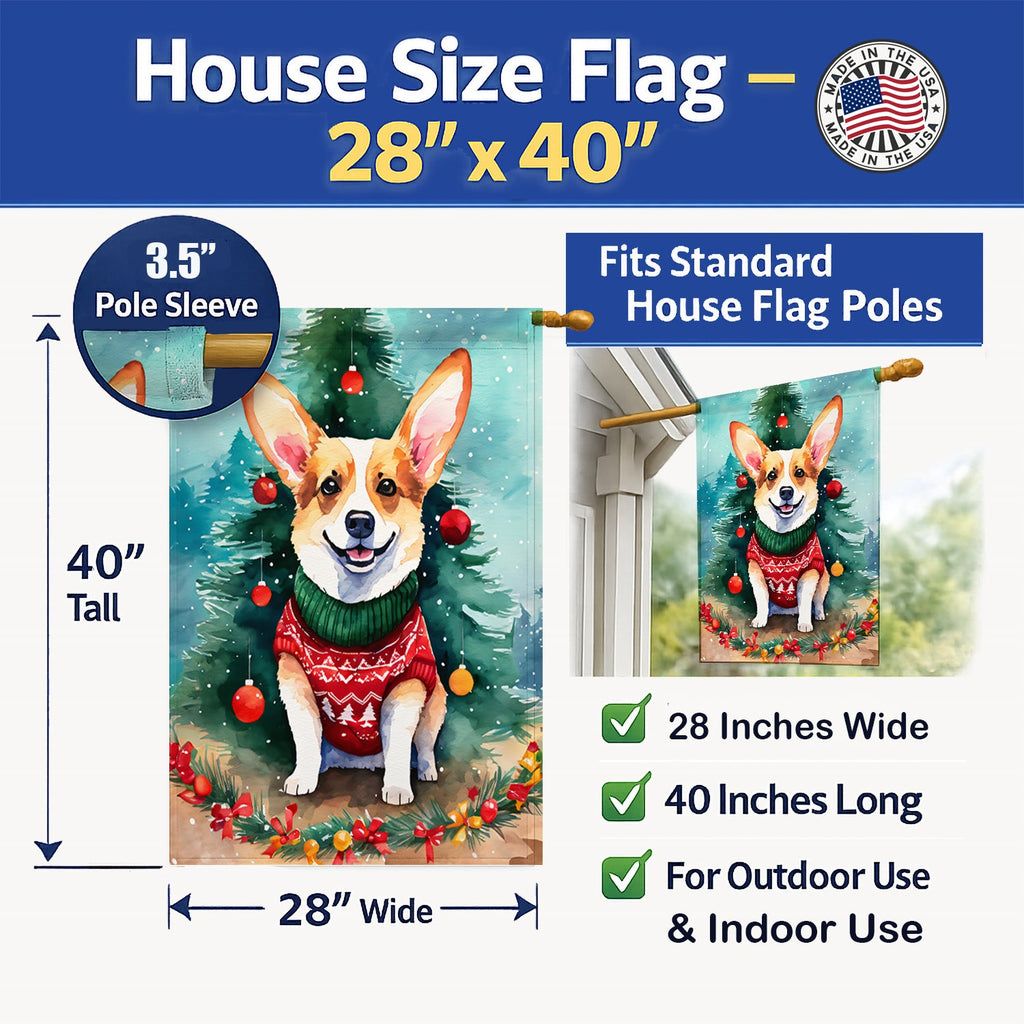 Corgi Christmas House Flag 28x40 Porch Sleeve Pole Decorative Outside Yard Banner Artwork Wall Hanging, Polyester