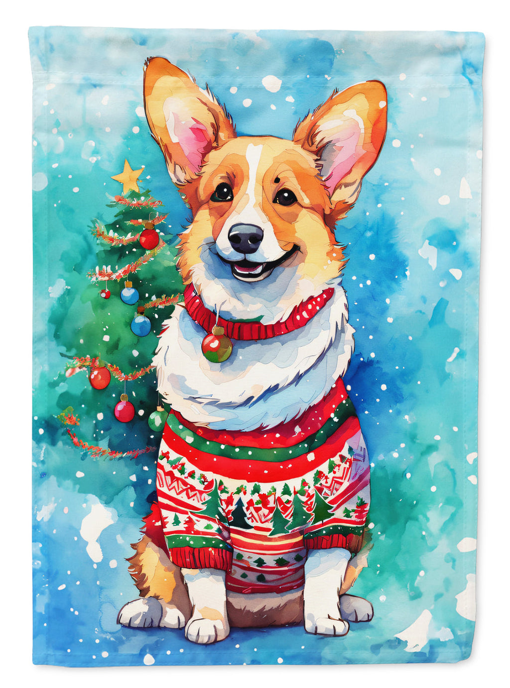 Corgi Christmas House Flag 28x40 Porch Sleeve Pole Decorative Outside Yard Banner Artwork Wall Hanging, Polyester